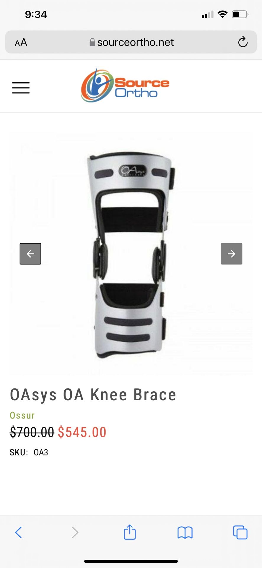 oasys carticare knee brace