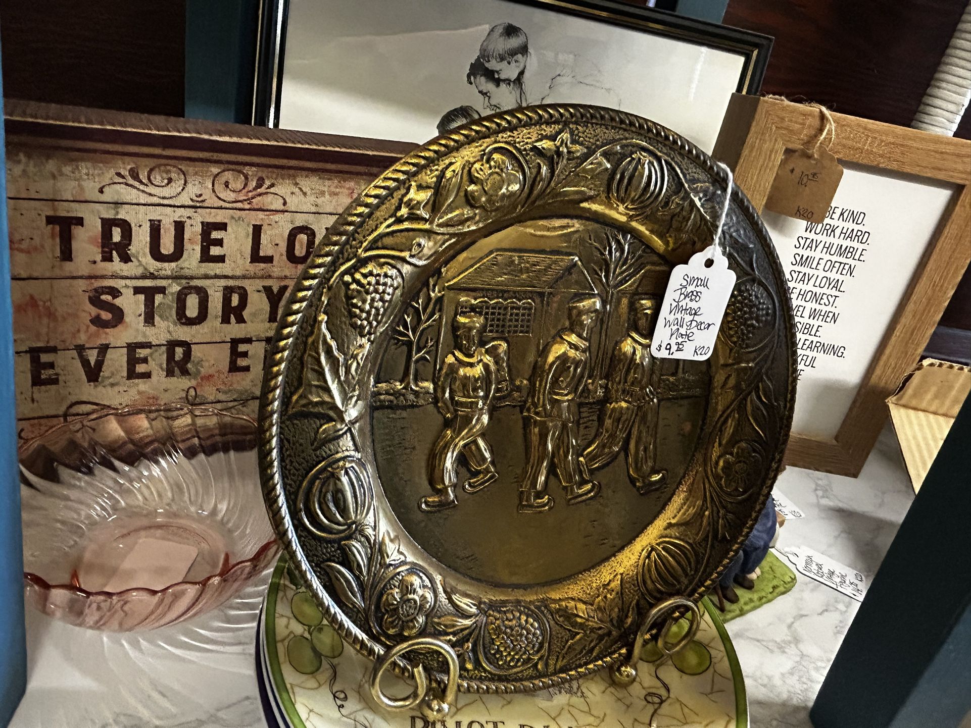 Small Vintage Brass Wall Plate Decor