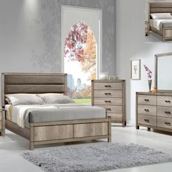 Bedroom Set 4 Pc Queen Size Weathered Grey Finish. New Especial Price