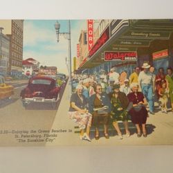 Unposted Antique + Vintage St. Petersburg Postcards; Beaches, Green Benches, 1950s Publix, Al Lang Field 