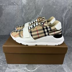 Burberry Check and Leather Sneakers