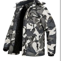 Men’s Winter Ski Jacket Warm Fleece Waterproof Outdoor Mountain Hiking Windbreaker Hooded Snow Rain Coat XXL