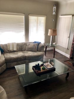 Solid glass with wood coffee table