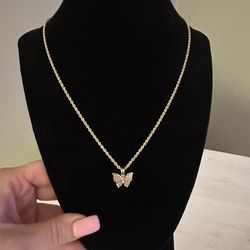 Real Gold Rope Chain And Butterfly Pendant 
