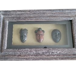 Shadowbox Wall Hanging Framed Tribal Style Mask Art–Textured 