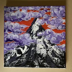 Cloudy Mountain Peak Painting 10”x10”