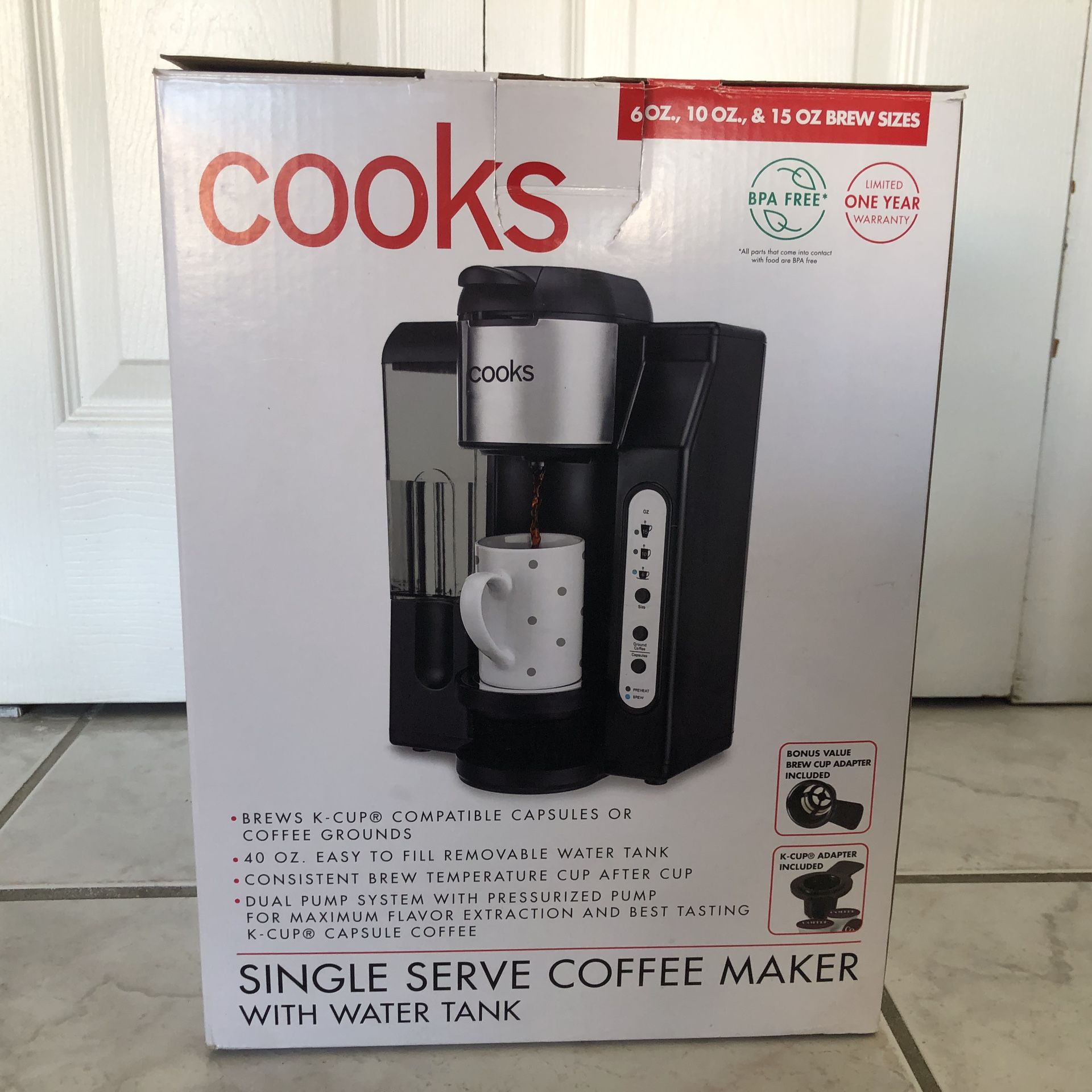Cooks single serve coffee maker