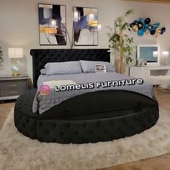 Queen Black Euros Tufted Bed W. Storage And Orthopedic Mattresses 