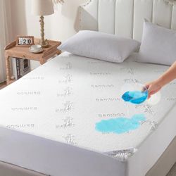 Waterproof Bamboo Mattress Protector Pad Fitted 6"-18" Deep Pocket King Size - White