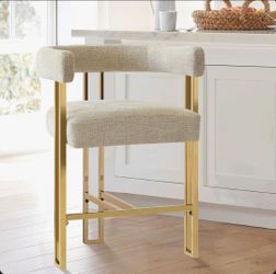 SET OF 3 Rienna 25" Upholstered Gold Chenille Solid Back Counter Stools - brand new