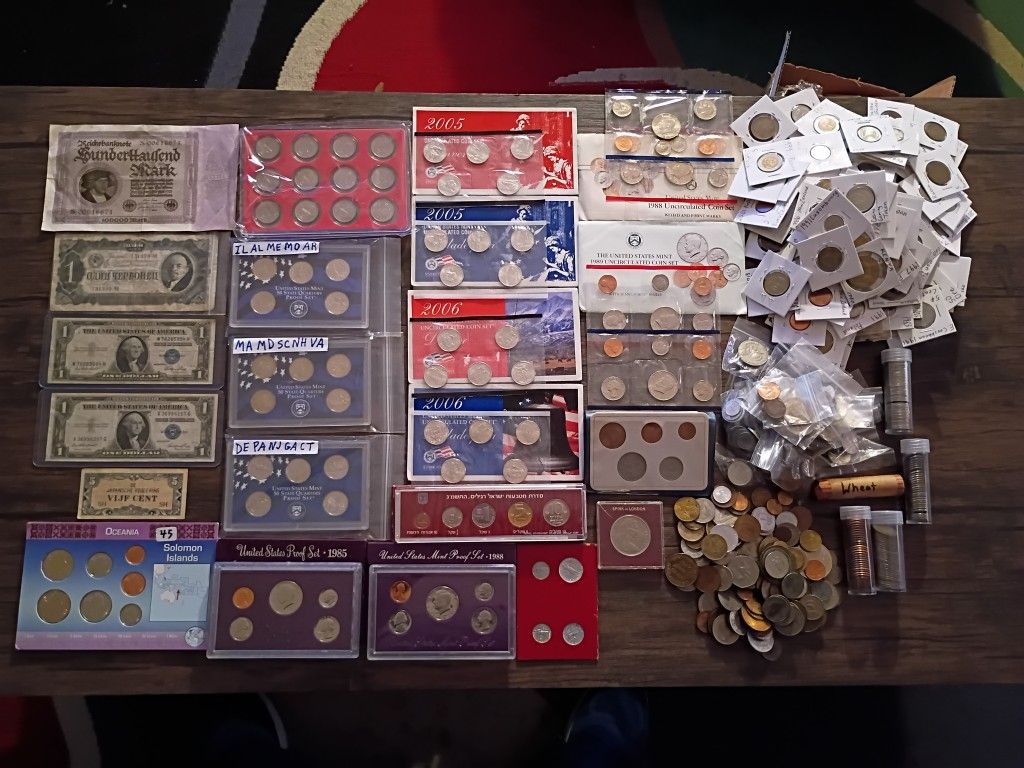 HUGE Coin Collection US & Foreign, proof & mint sets, State Quarters, Wheat Pennies, flips, raw, currency. ONLY $500. Just Reduced.