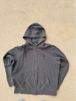 Polo Ralph Lauren Men's XL Grey Ribbed Waffle Knit Full Zip Hoodie Jacket