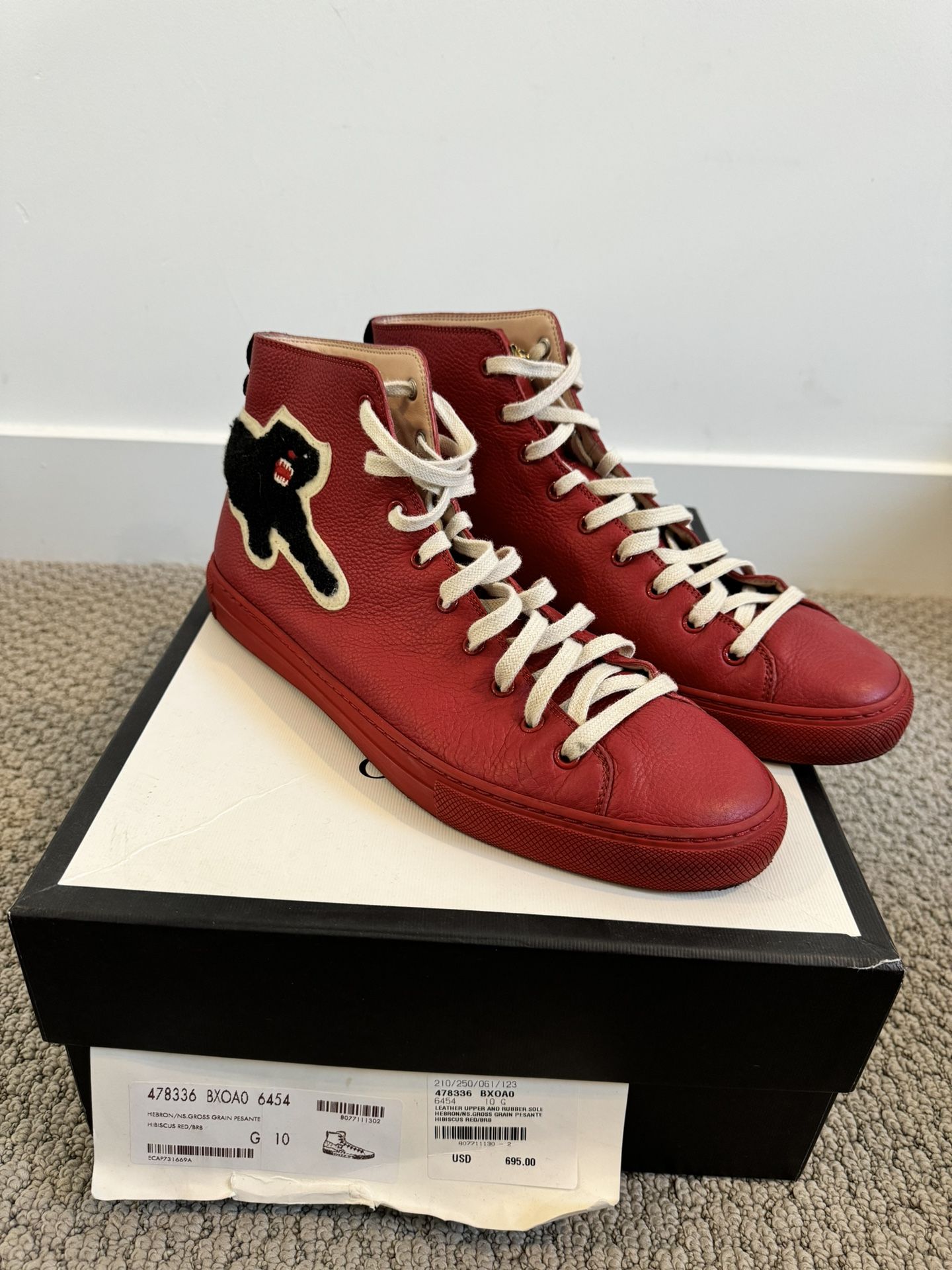 Gucci Red Leather Panther High Top Sneakers