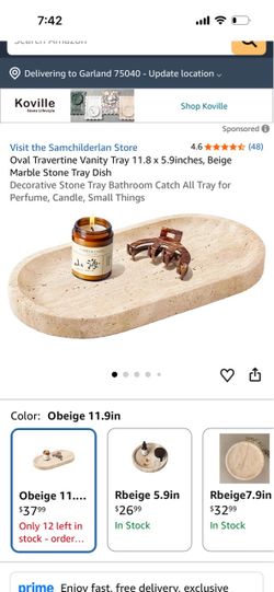 Oval Travertine Vanity Tray, Beige Stone