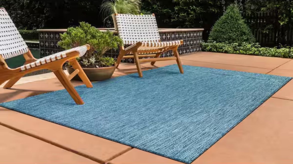 Aqua 6 ft. x 9 ft. Aloha Washable Indoor Outdoor Area Rug 