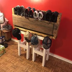 Special Walnut Stain 4 PairWall Mount Shoe And Hat Rack And In 1