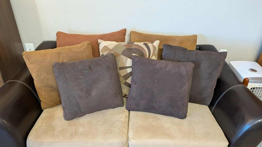 Leather Loveseat Couch W/ Suade Cushions 