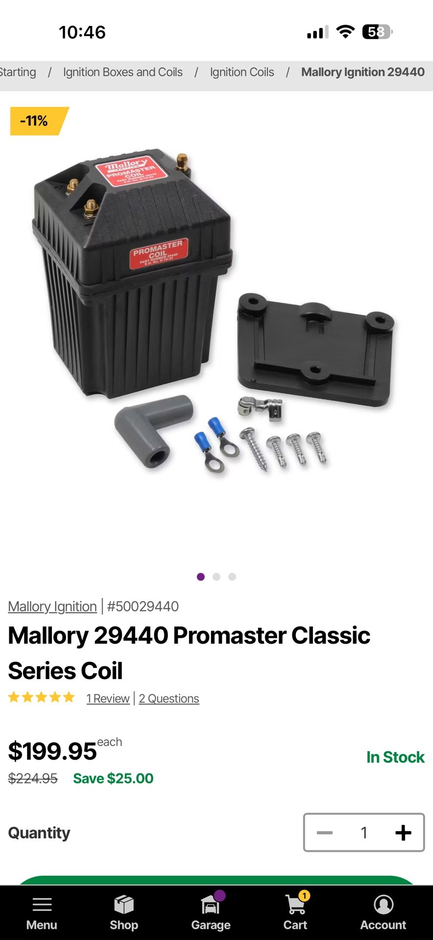 Mallory 29440 Promaster Classic Series Coil