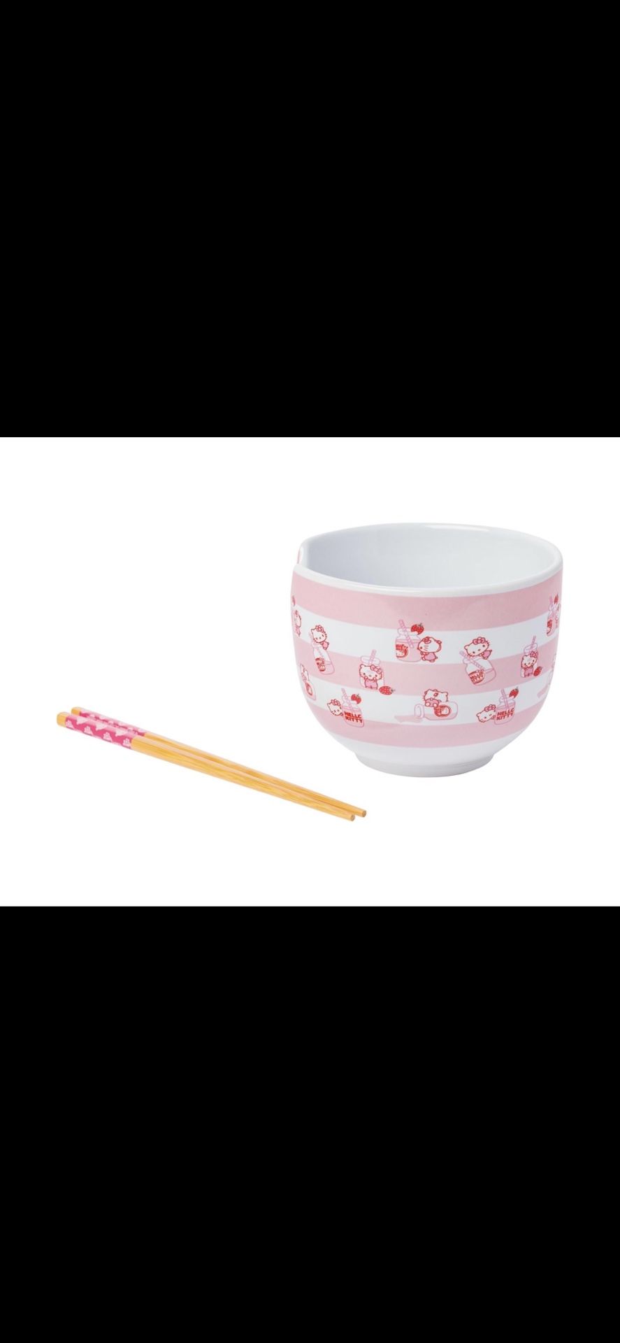 Hello Kitty Ramen Noodle Rice Bowl with Chopsticks. Milk Pattern 20 Oz.