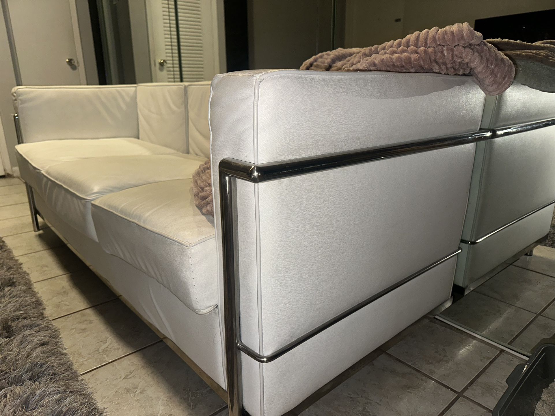 Modern White Leather Sofa