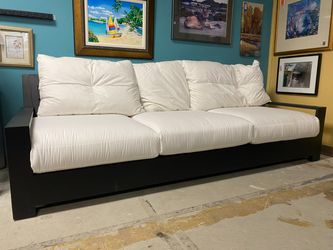 RESTORATION HARDWARE Black Outdoor Sofa w/ White Cushions