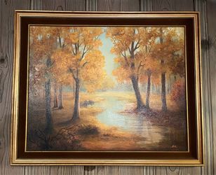 Vintage Landscape Oil Painting Framed