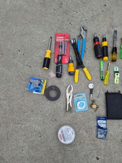 Mixed Hand Tools & Hardware Lot – Husky, Pliers, Screwdrivers, Level & More