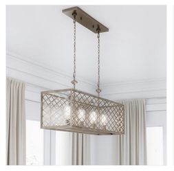 Wallace Manor Collection 35 in. 4-Light Gilded Pewter Linear Chandelier with Interweaving Open Cage Frame by Home Decorators Collection
