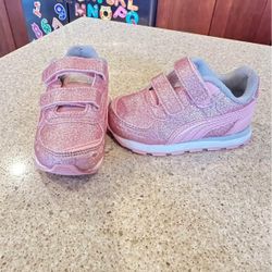 PUMA Baby Girls Sz 5 Shoes Pink Vista Glitz V INF Sneaker Infant Walker