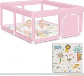Hiaksedt Baby Playpen with Mat 50"x50",pink