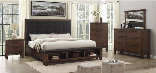 Brown Wood Upholstered Bedframe
