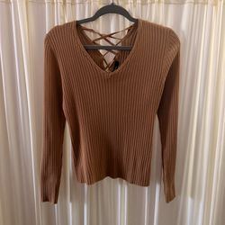 Women’s Ribbed Lace-Up Knit Top – Size 1X