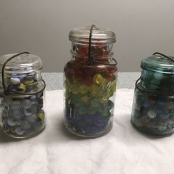 Vintage Marbles In Antique Fruit Jars Also Other Collectible Toys For Sale 