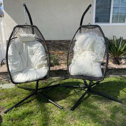 Pair Of Cream Color Hanging Egg Chairs