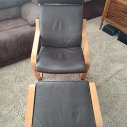 IKEA Poang Leather Chair & Ottoman 