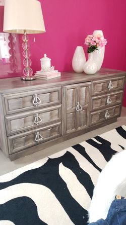 Vintage Dresser Solid Wood Silver with drawers