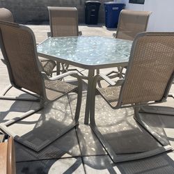 Big Hexagon Patio Table with 6 Patio Chairs. $180