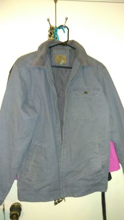 Like New, faded green CANVAS JACKET, QUILTED LINING,, SIZE SMALL