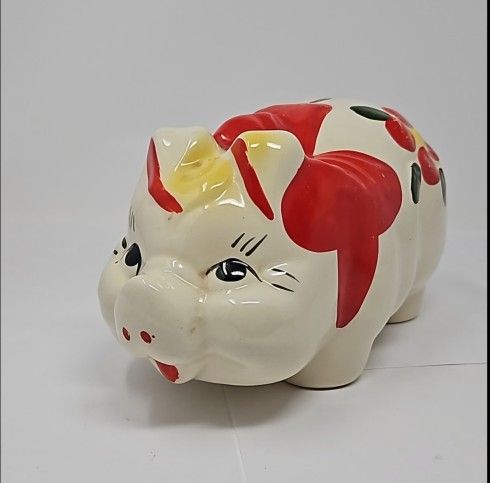Vintage Shawnee Pottery polka dot pig piggy bank.