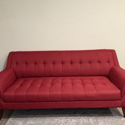 Elegant Red Sofa – Gently Used, Designer Look, Priced to Sell Fast!
