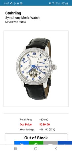 stuhrling original st-92504 33 jewels fancy new condition watch