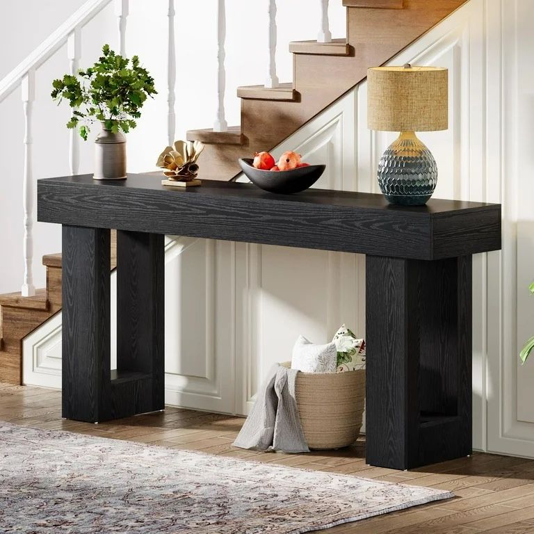 63-Inch Long Console Table, Farmhouse Wooden Sofa Table Behind The Couch, Entryway Table for Entrance, Hallway, Living Room, Black