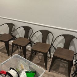 Four 4 Solid Wood And Metal Chairs…very Sturdy 