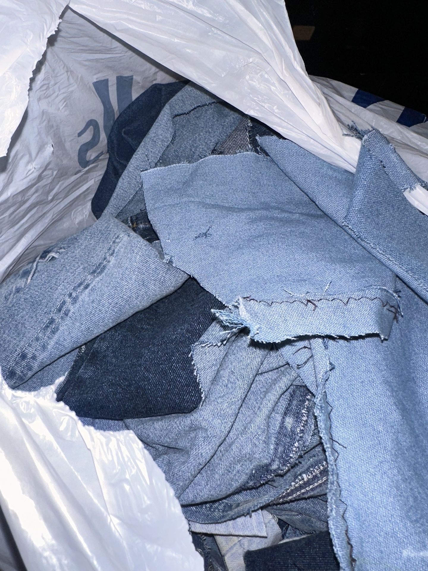 Bag of denim fabric pieces
