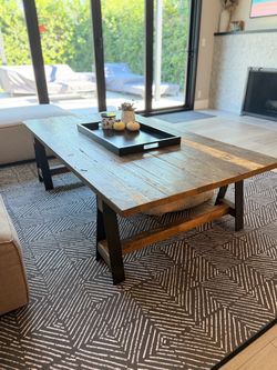 Crate & Barrel Large Reclaimed Wood Steel Coffee Table 63” x 35”