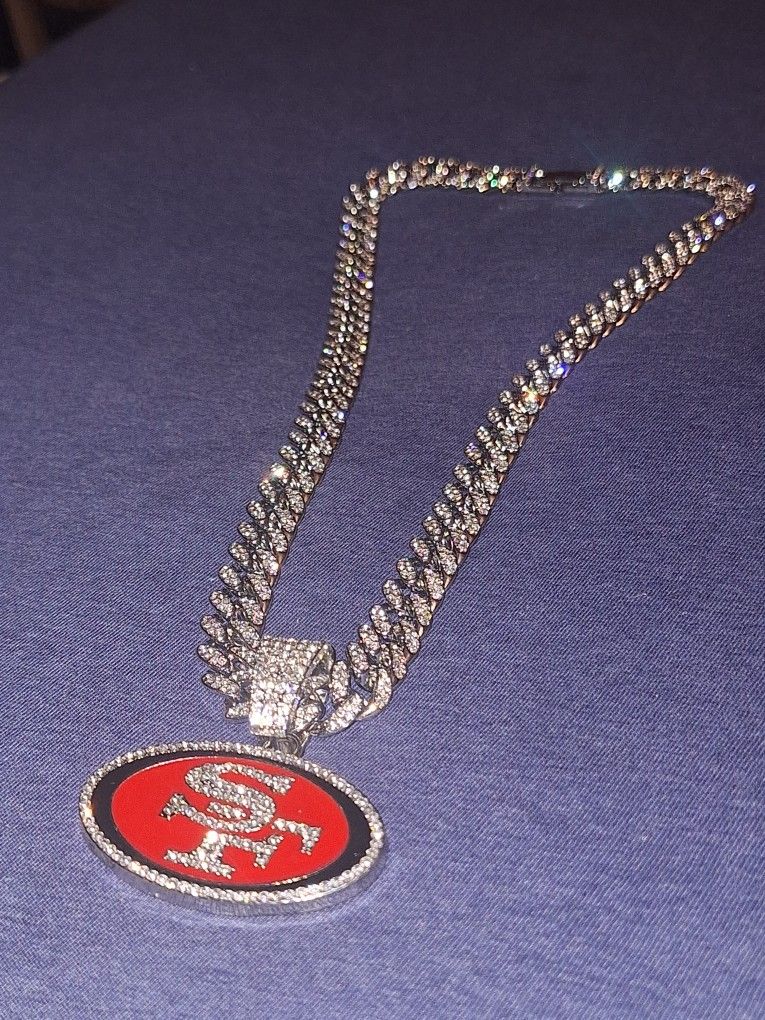 San Francisco 49ers Iced Out Rhinestone Pendant Necklace