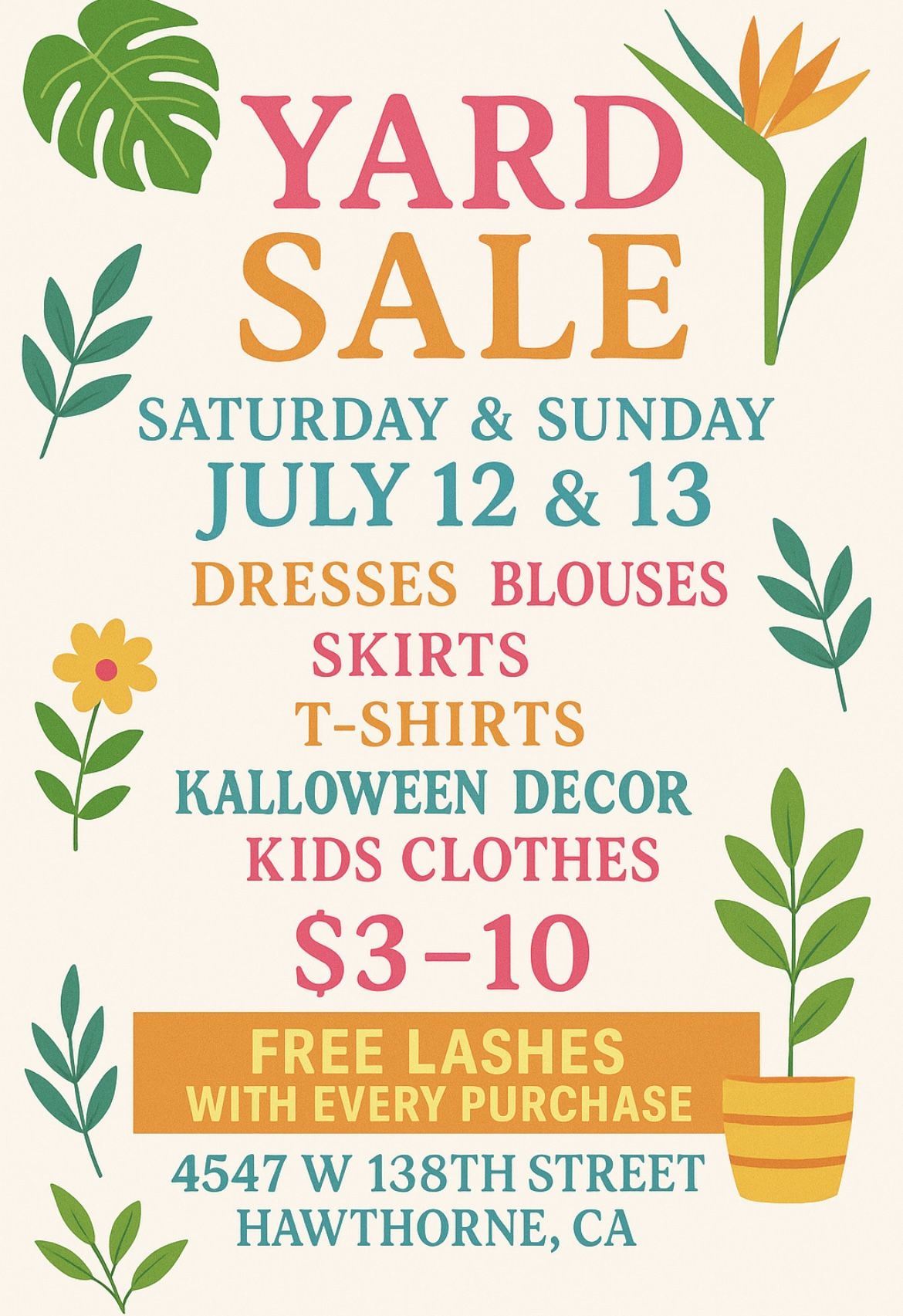 Yard Sale In Hawthorne - FREE Lashes!!