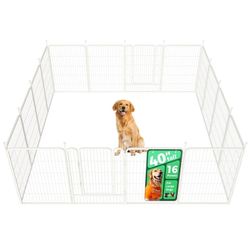 Dog Playpen for Courtyard, RV Camping, 40'' 16 Panels for Large Dogs, White