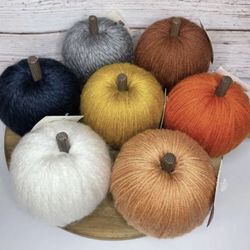 Set Of 7 New MINI YARN PUMPKINS Fall Halloween Decor 