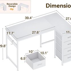 L Shaped Office Desk with Wood Drawers & Lockable File Cabinet, Reversible 21.7" D Corner Computer Desk with Built-in Power Outlets, Executive Des